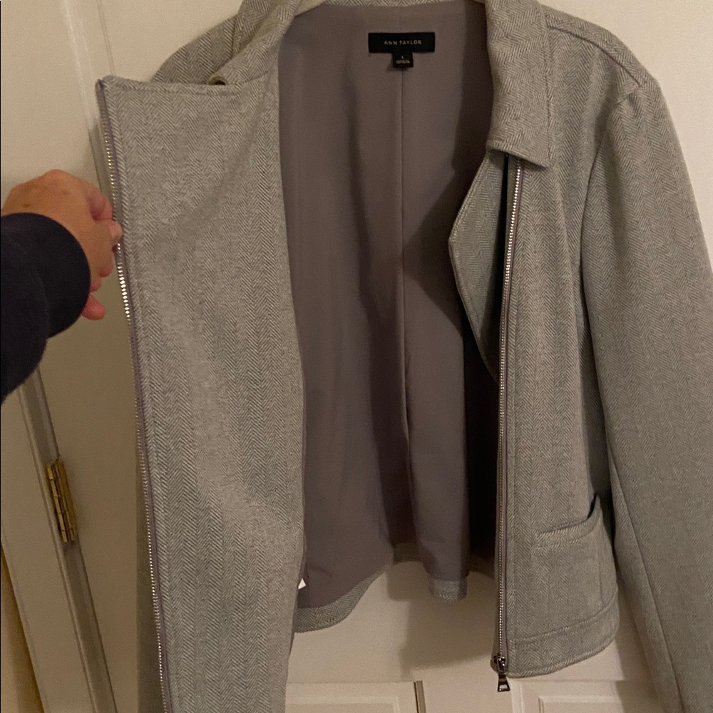 ANN TAYLOR Gray Women's Tweed Pattern Soft! L Large Jacket - Picture 2 of 8